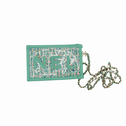 Chanel Green Tweed Clutch Crossbody Bag