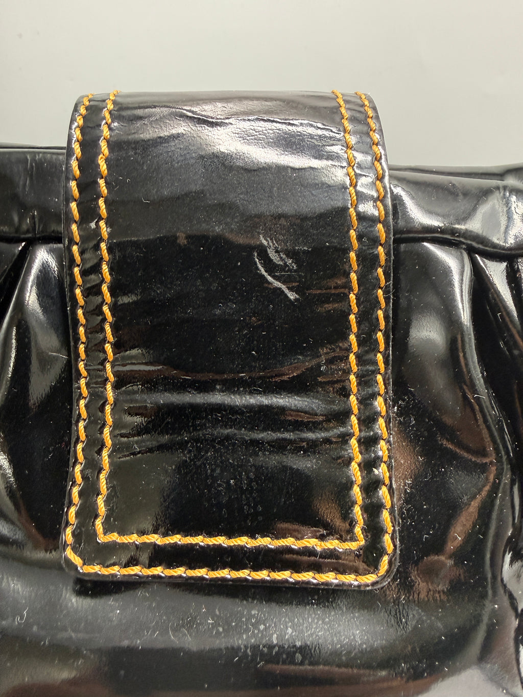 Fendi Vintage Black Patent Leather Chef Bag with Chain Detail