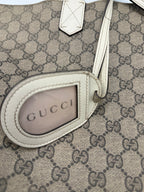 Gucci GG Supreme Canvas Reversible Tote Bag Beige/Ebony with White Leather Trim