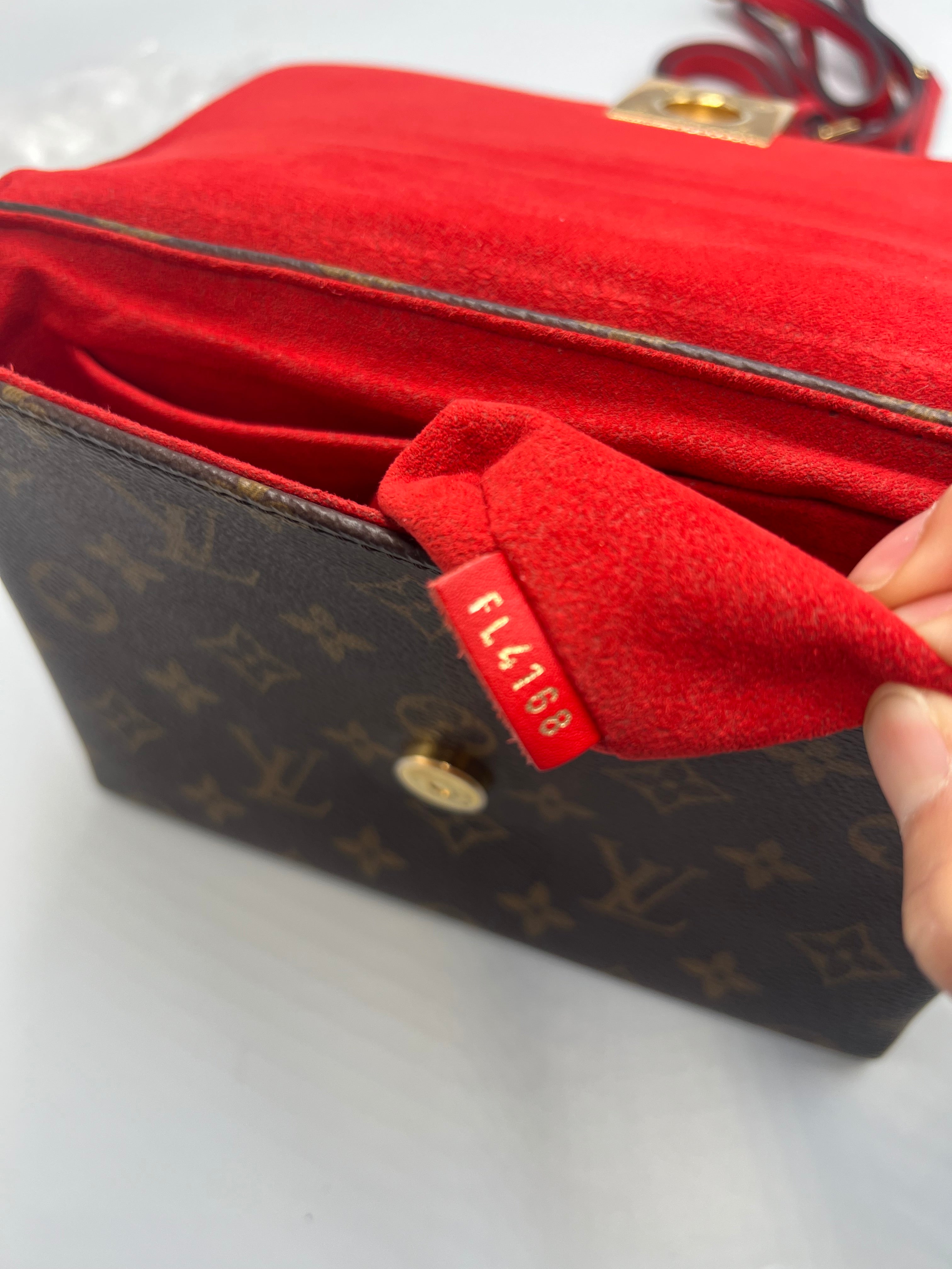 Louis Vuitton Locky BB Monogram Canvas & Red Leather Top Handle Crossbody Bag