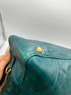 Prada Vitello Shine Teal Green Leather Satchel Bag