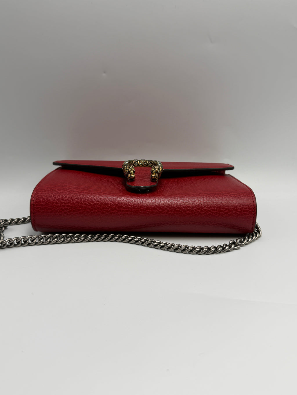 Gucci Dionysus Super Mini Shoulder Bag - Red Textured Leather with Crystal Tiger Head