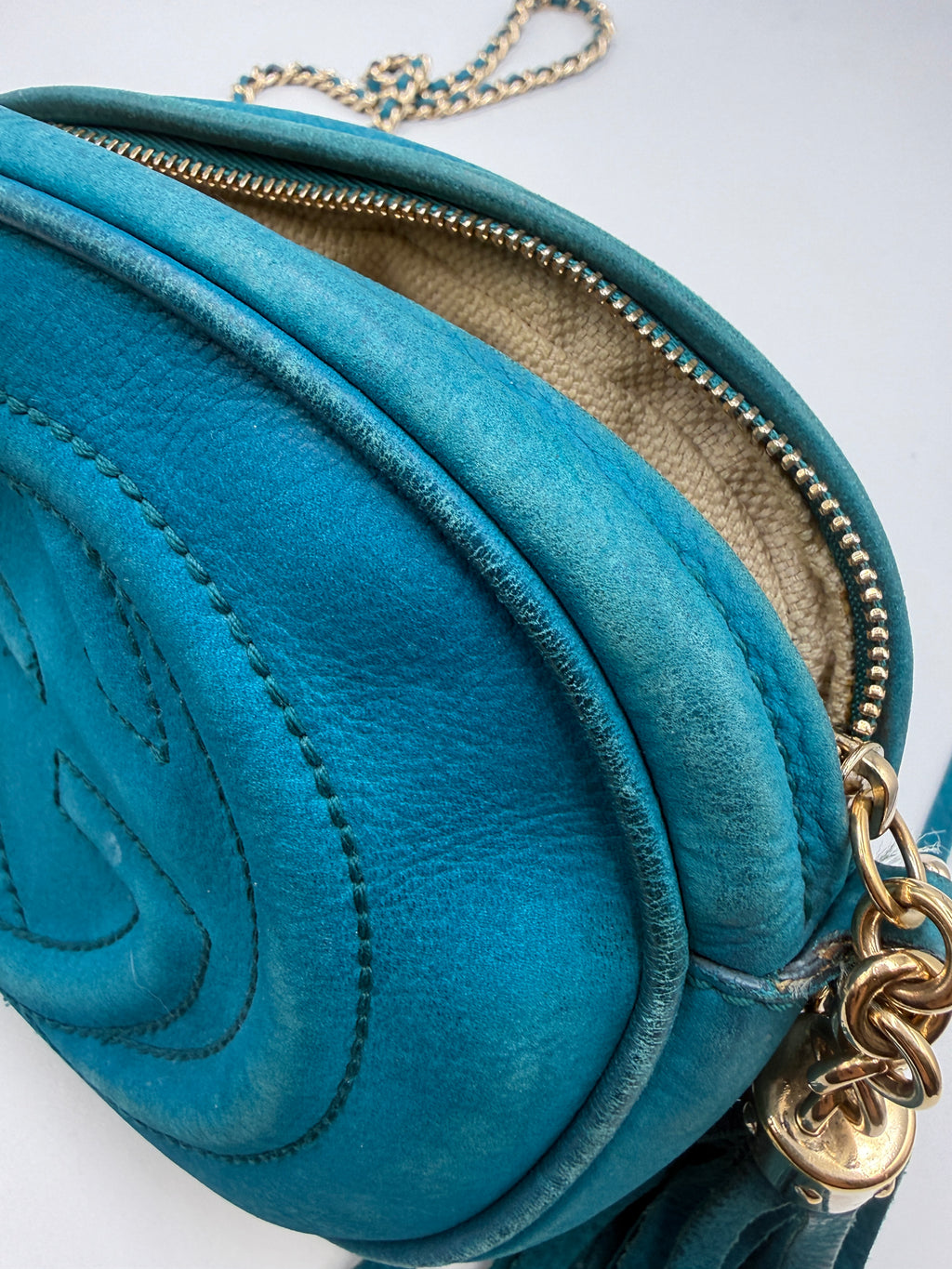 Gucci Soho Disco Bag in Blue Pebbled Suede Leather