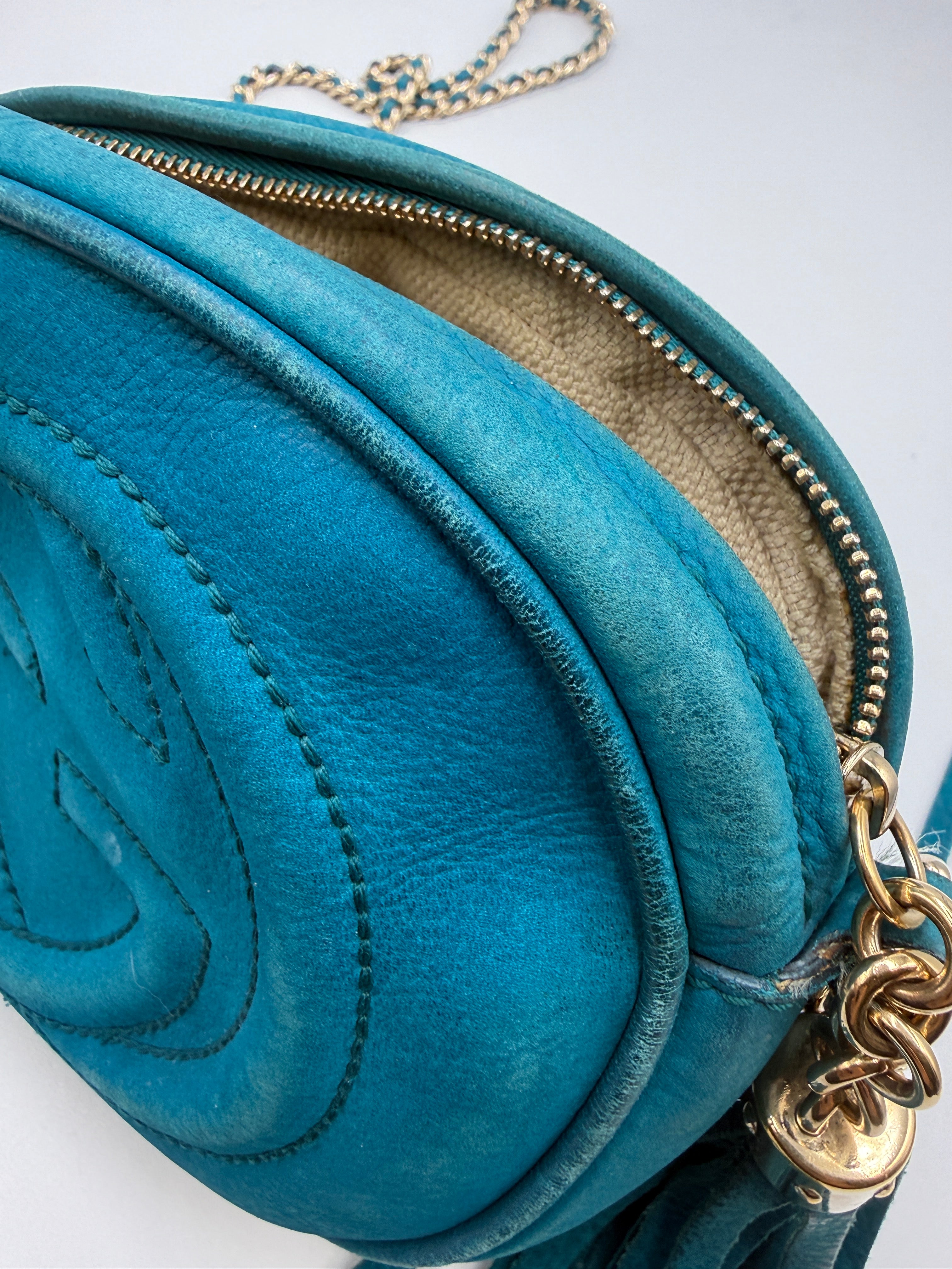 Gucci Soho Disco Bag in Blue Pebbled Suede Leather