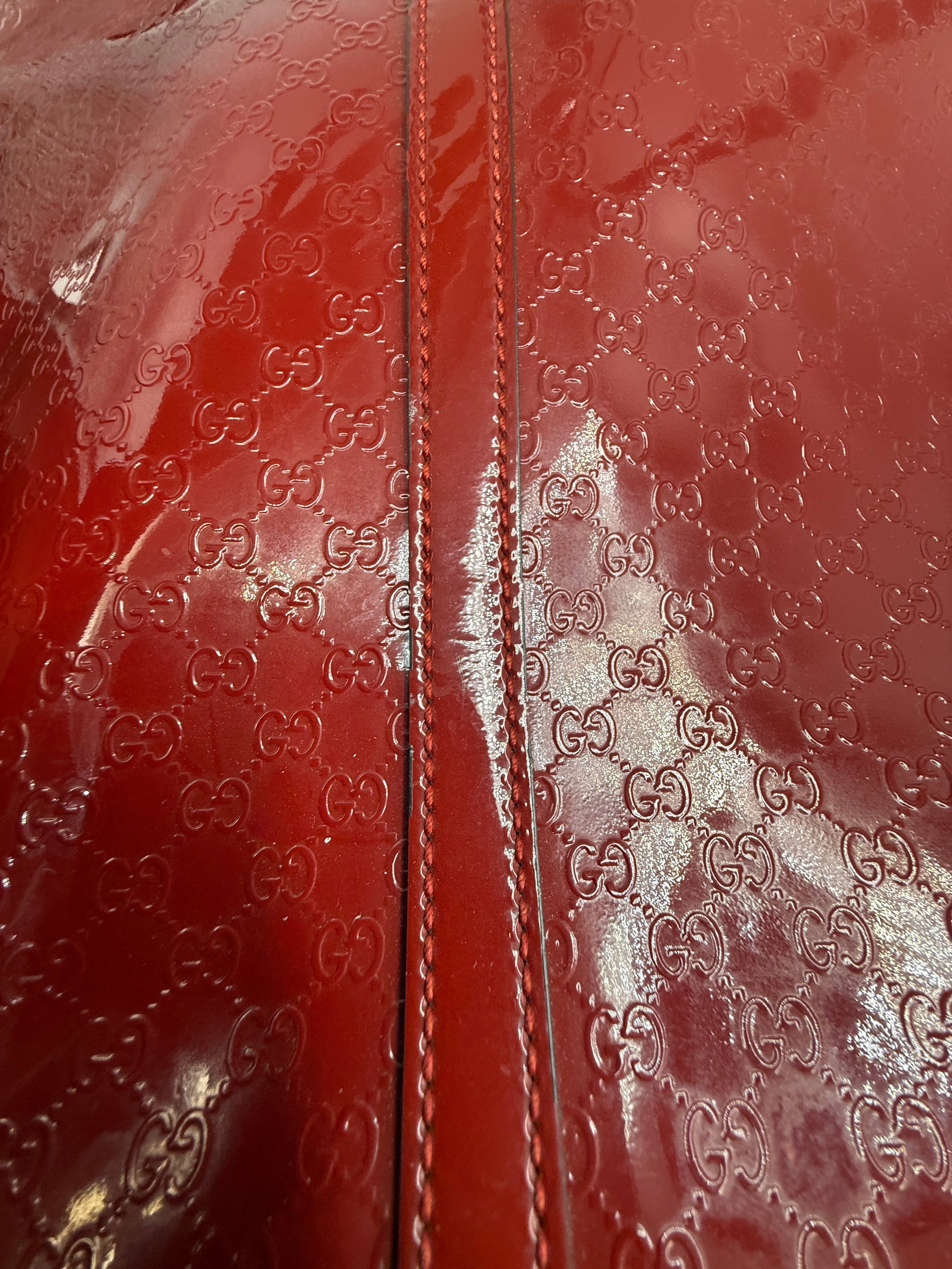 Gucci Red Guccissima Patent Leather Tote Bag