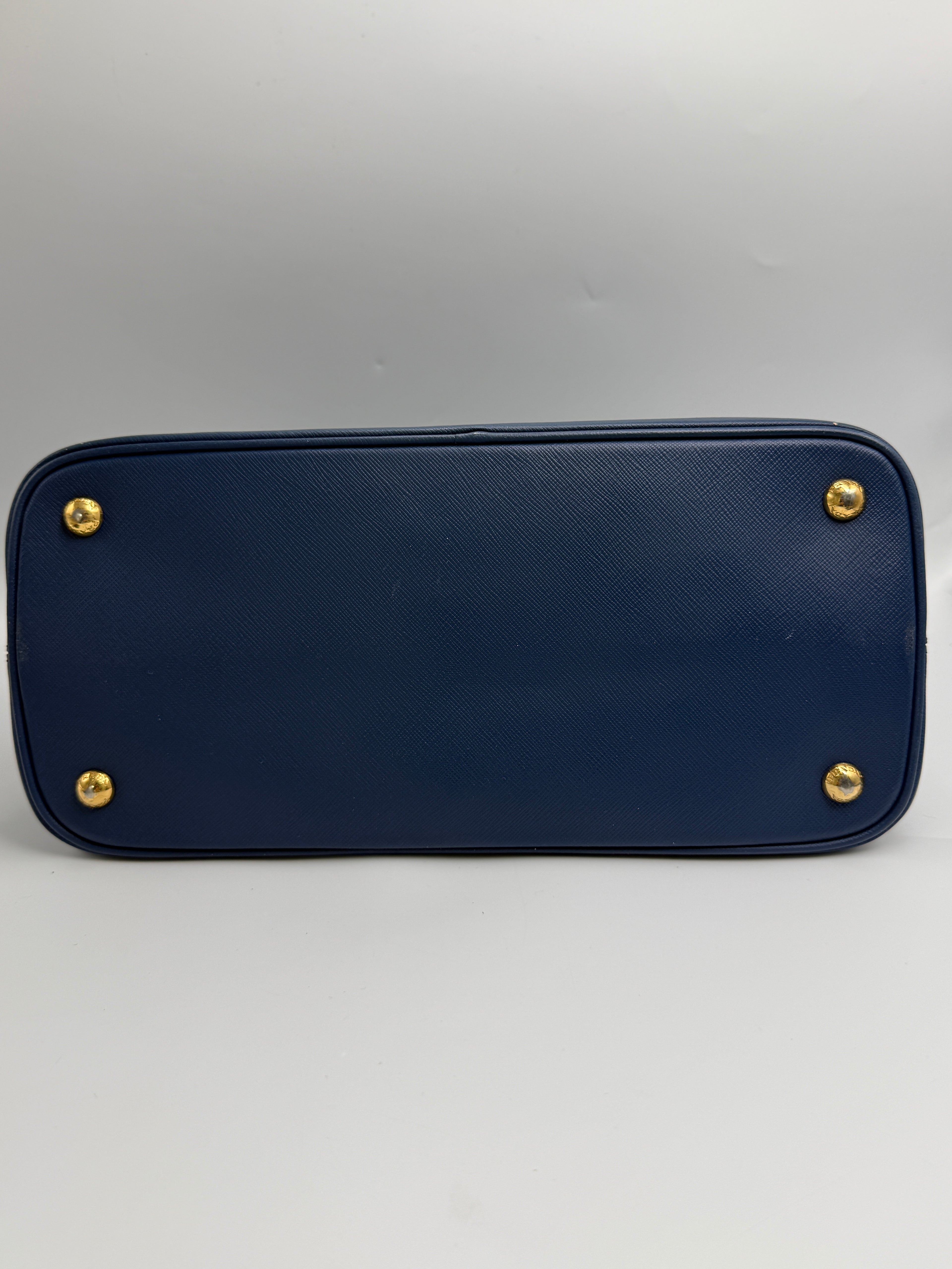 Prada Saffiano Lux Medium Promenade Dome Satchel (Baltico / Dark Navy)