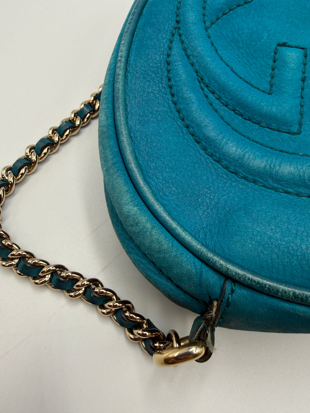 Gucci Soho Disco Bag in Blue Pebbled Suede Leather