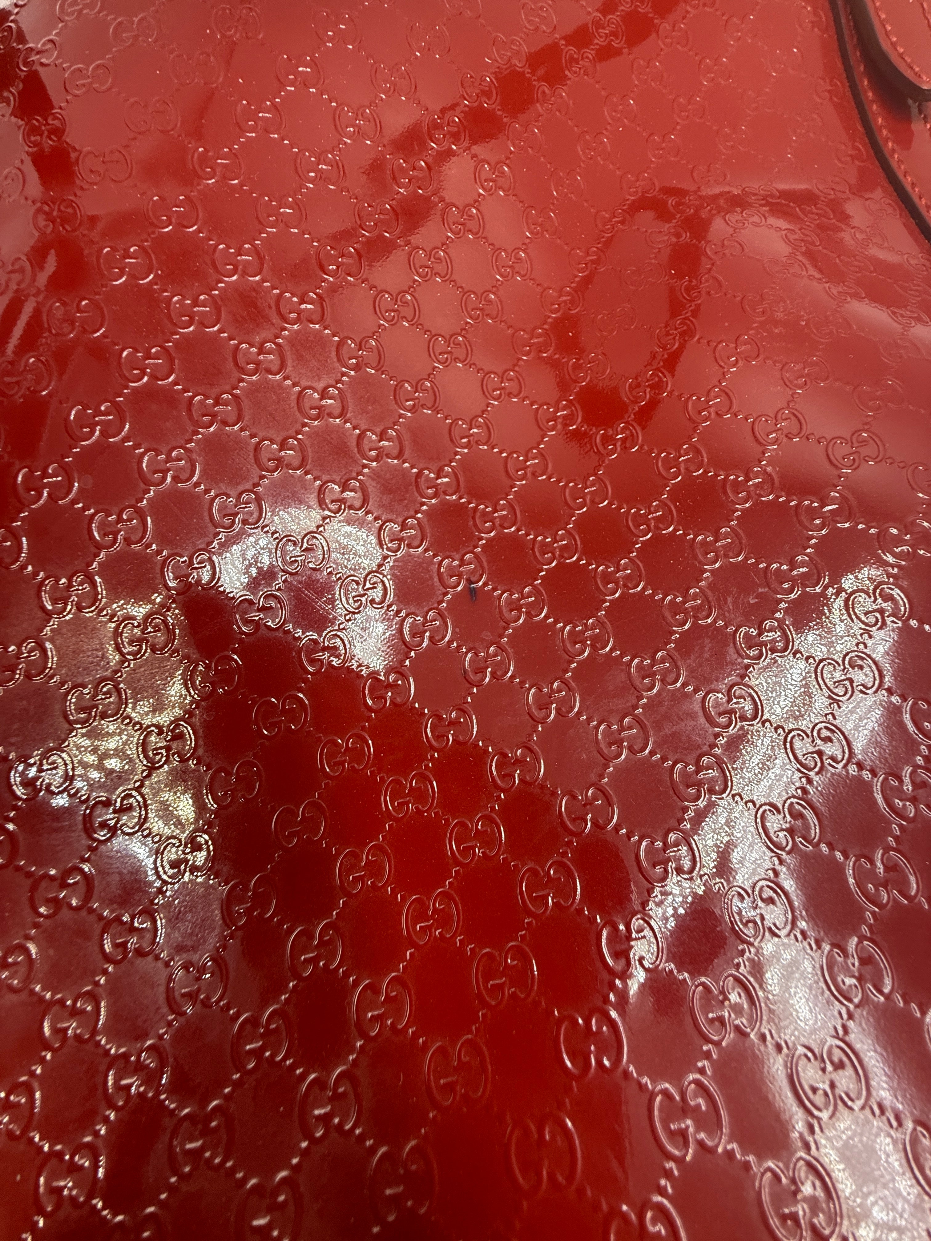 Gucci Red Guccissima Patent Leather Tote Bag