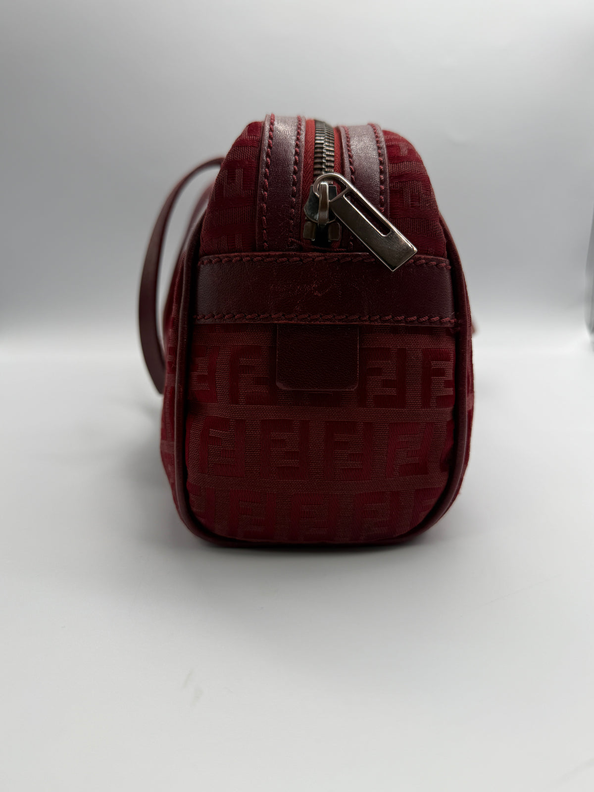 Fendi Vintage Zucca Jacquard Canvas Cylindrical Shoulder Bag in Burgundy Red