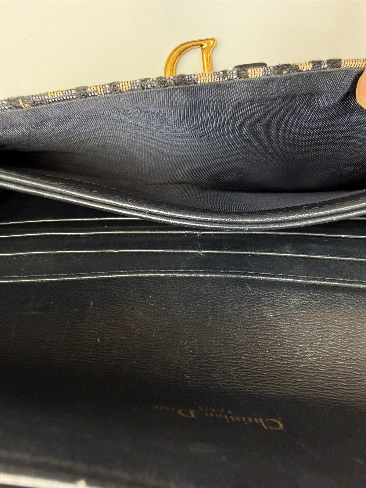 Dior Saddle Pouch / Wallet on Chain in Blue Dior Oblique Jacquard Canvas
