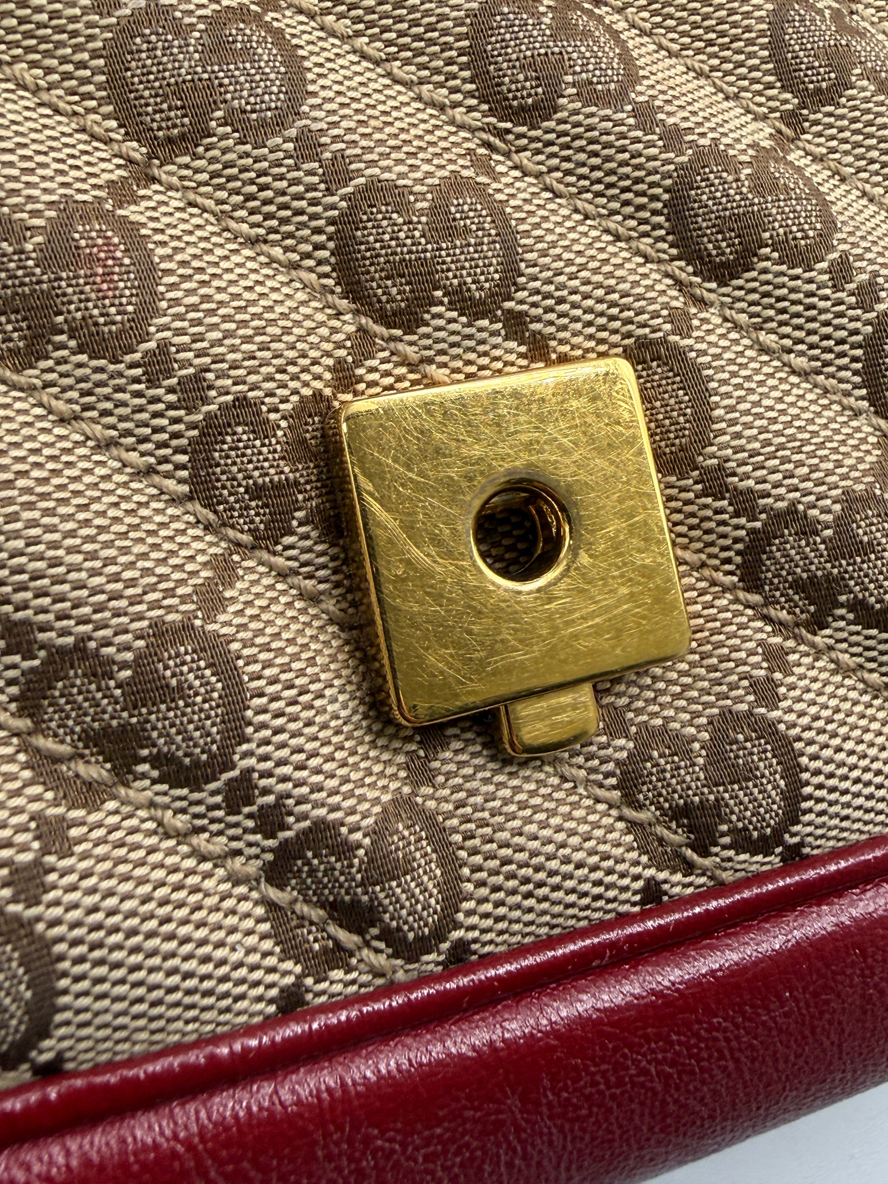 Gucci GG Marmont Small Shoulder Bag in Original GG Canvas with Red Leather Trim