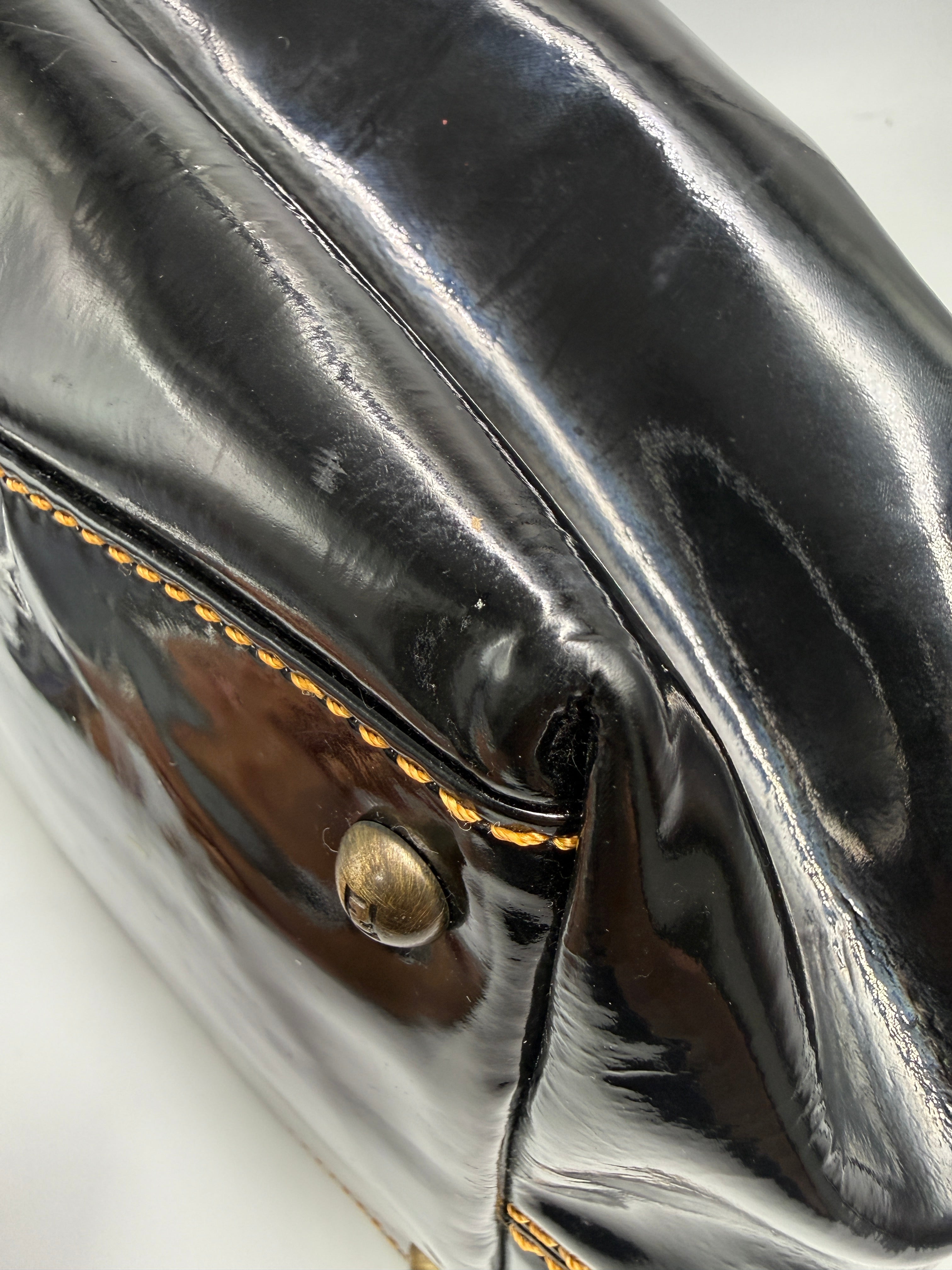 Fendi Vintage Black Patent Leather Chef Bag with Chain Detail