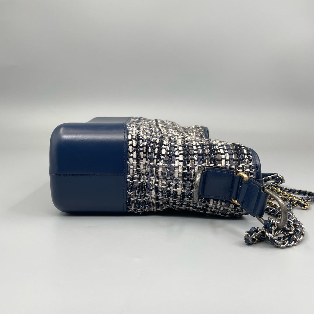 Chanel Small Gabrielle Hobo Bag in Navy Quilted Tweed and Blue Calfskin