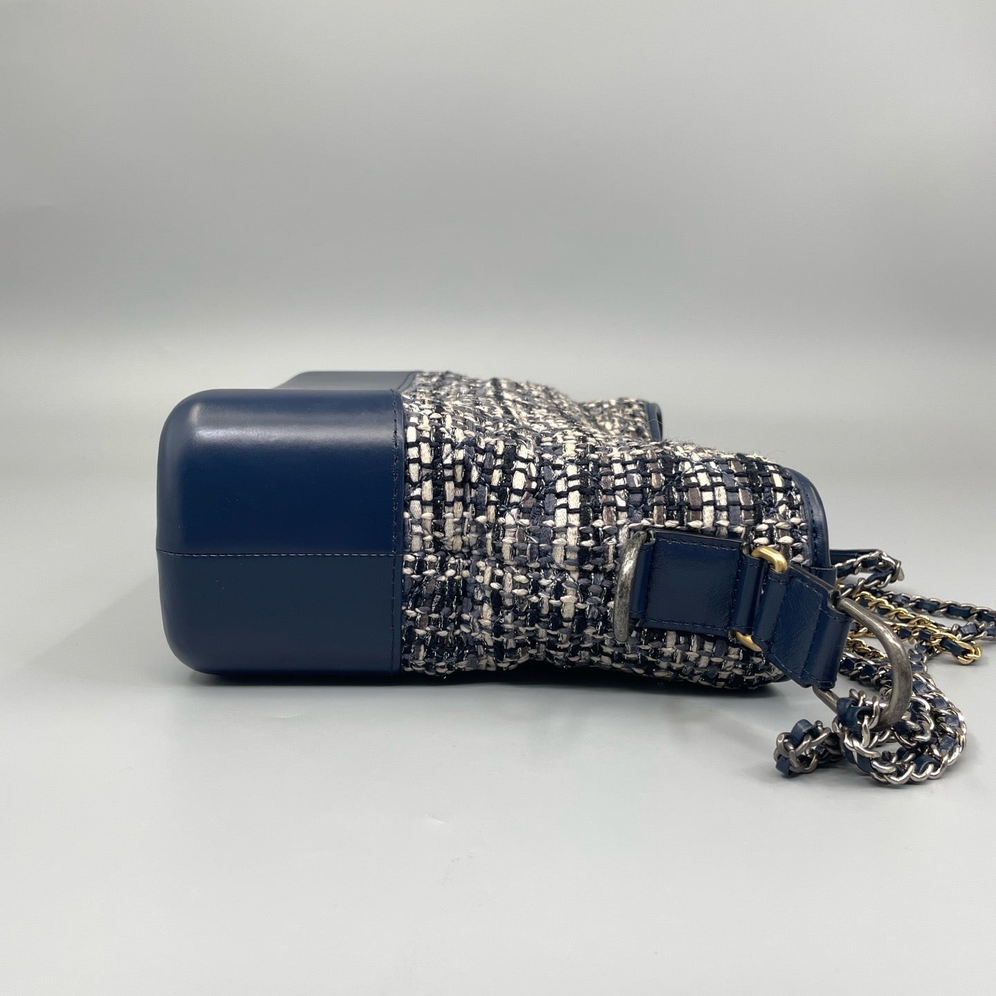 Chanel Small Gabrielle Hobo Bag in Navy Quilted Tweed and Blue Calfskin