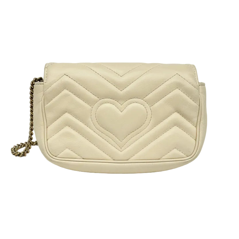 Gucci GG Marmont Super Mini Shoulder Bag Beige Matelassé Leather