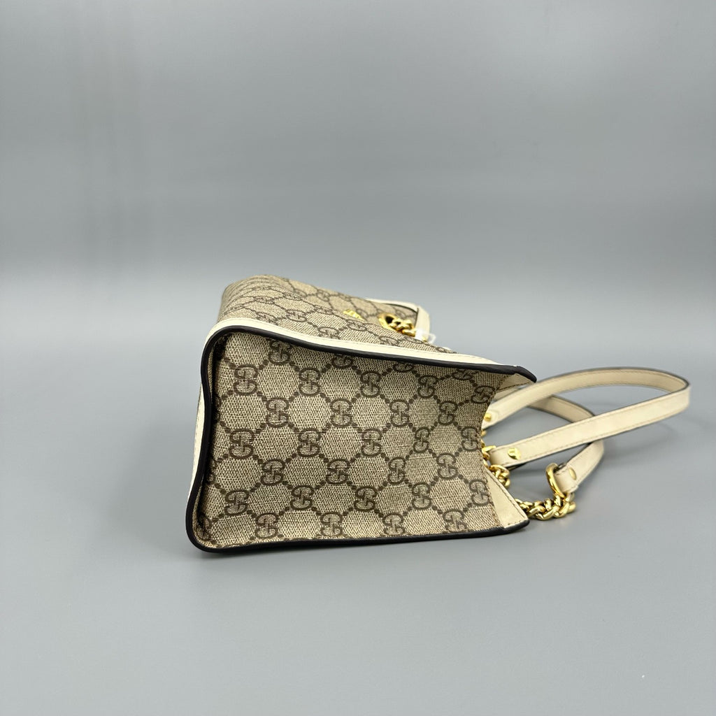 Gucci Padlock GG Supreme Medium Shoulder Bag – White Leather Trim