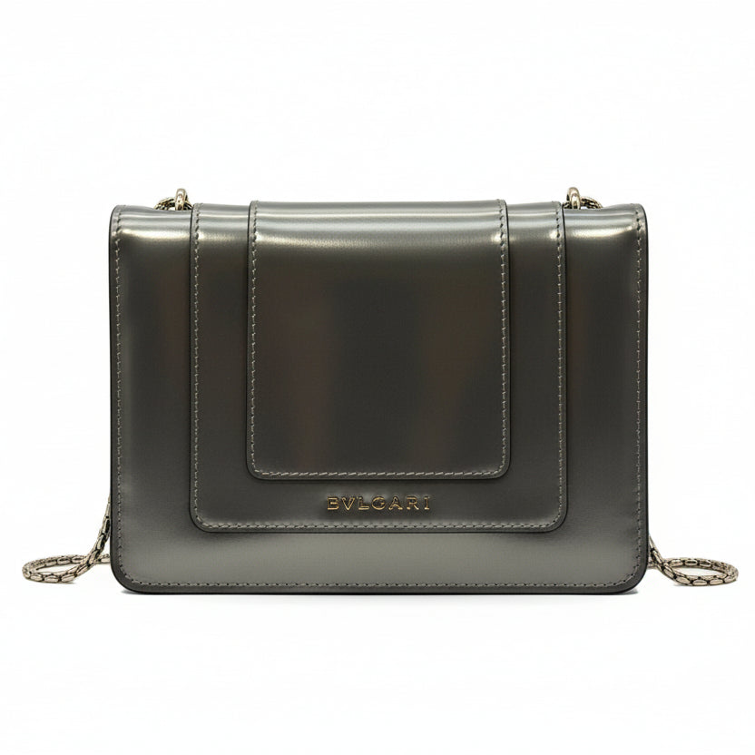 Preowned Bvlgari serpenti head in metallic silver shoulder bag with shoulder strap in good condition