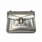 preloved authentic Silver metallic handbag with snake design Bvlgari bag in great condition preowned designer shoulder bag 