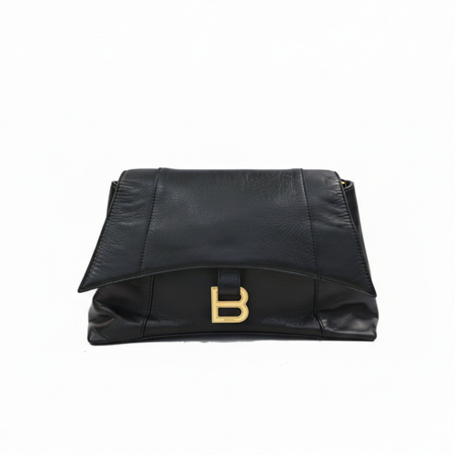 authentic preloved balenciaga downtown black leather shoulder bag with gold B hardware in great condition for sale secondhand luxury designer bag at discount price