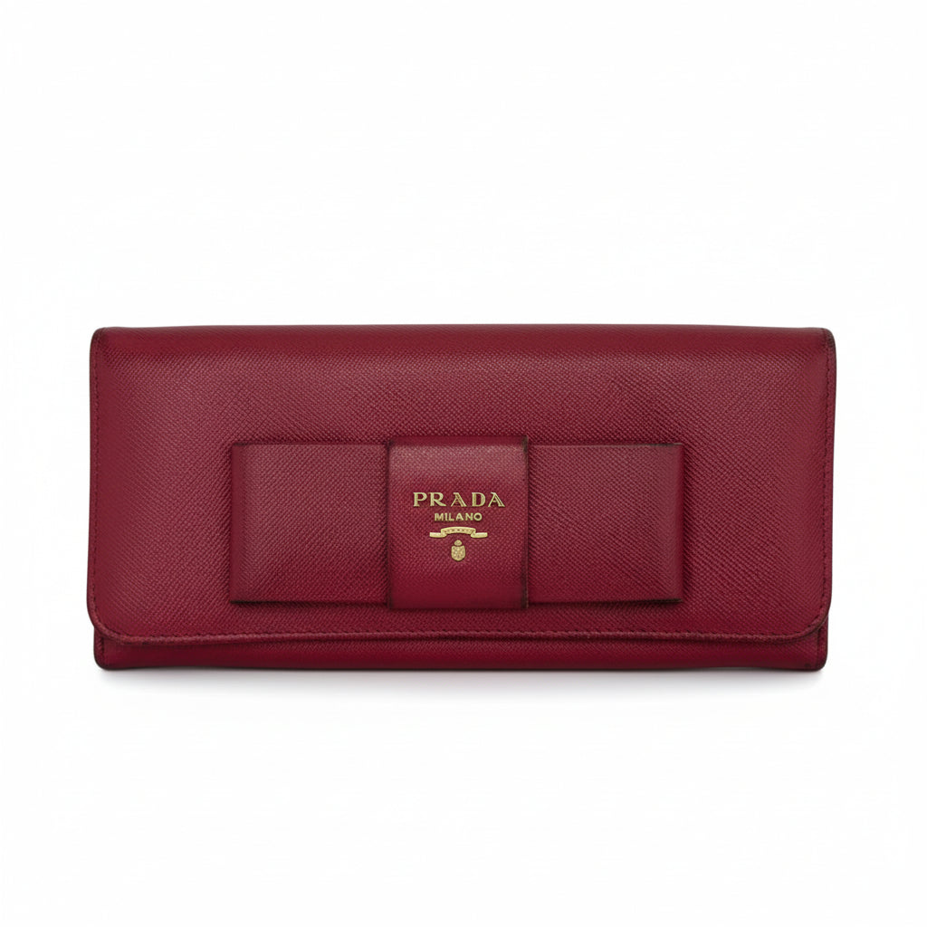 Prada Vitello Move Continental Flap Wallet in Rosso Red