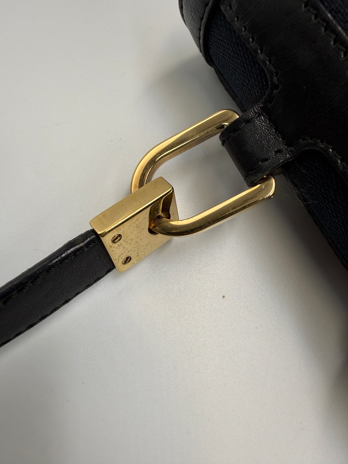 Gucci Vintage Square G Flap Shoulder Bag in Black Canvas and Leather