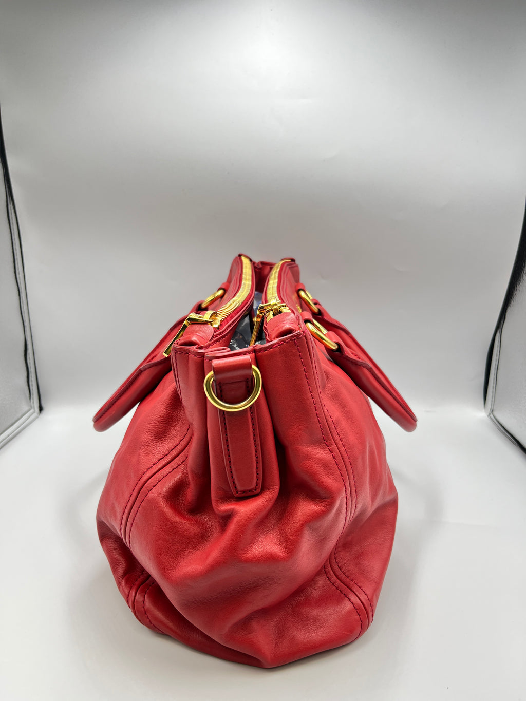 Prada Red Vitello Shine Leather Tote Bag