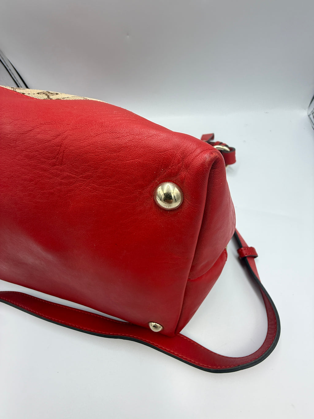 Gucci GG Canvas & Red Leather Heart Charm Shoulder Bag