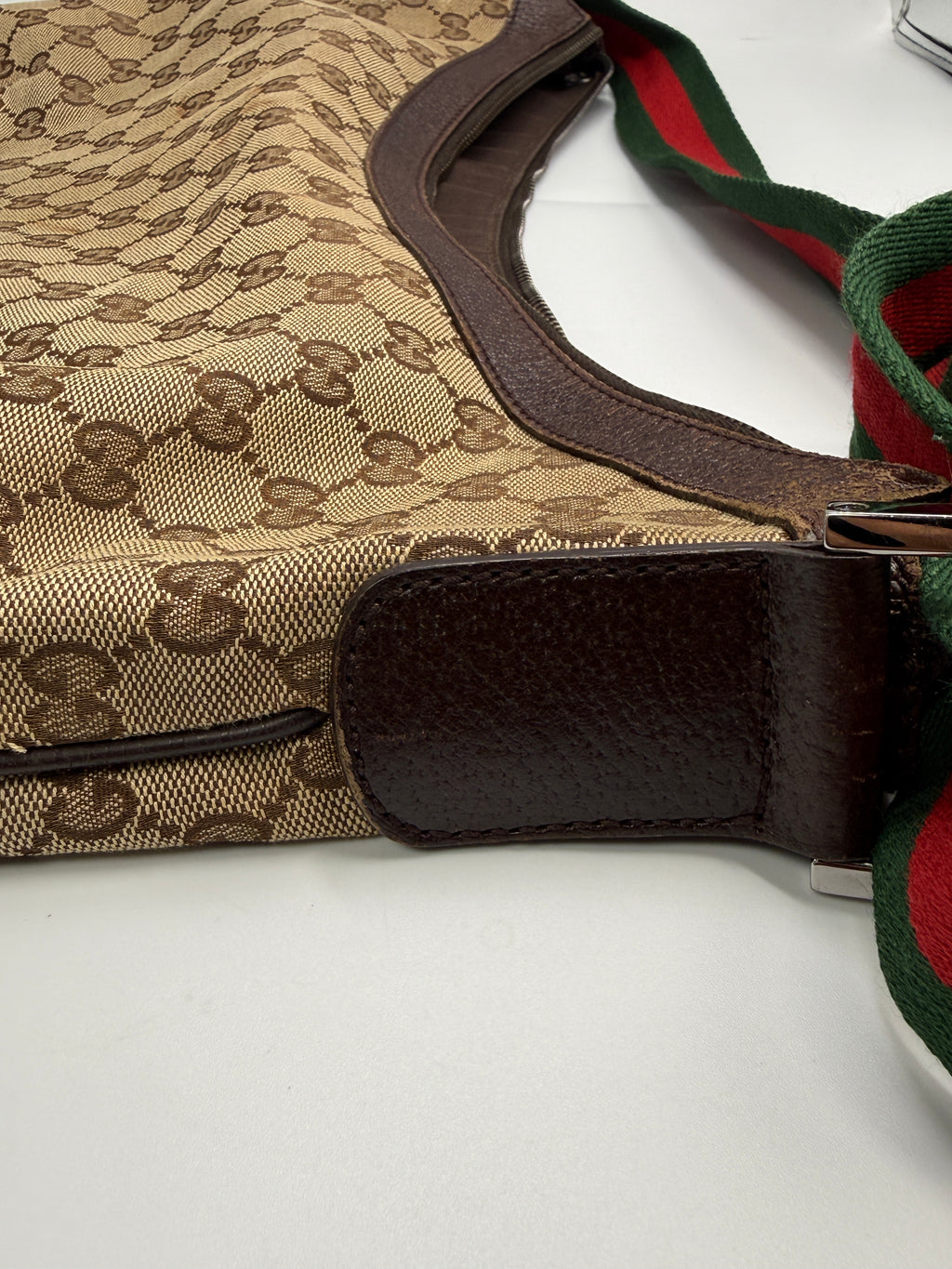 Gucci Vintage Half-Moon Shoulder Bag in GG Canvas with Web Strap