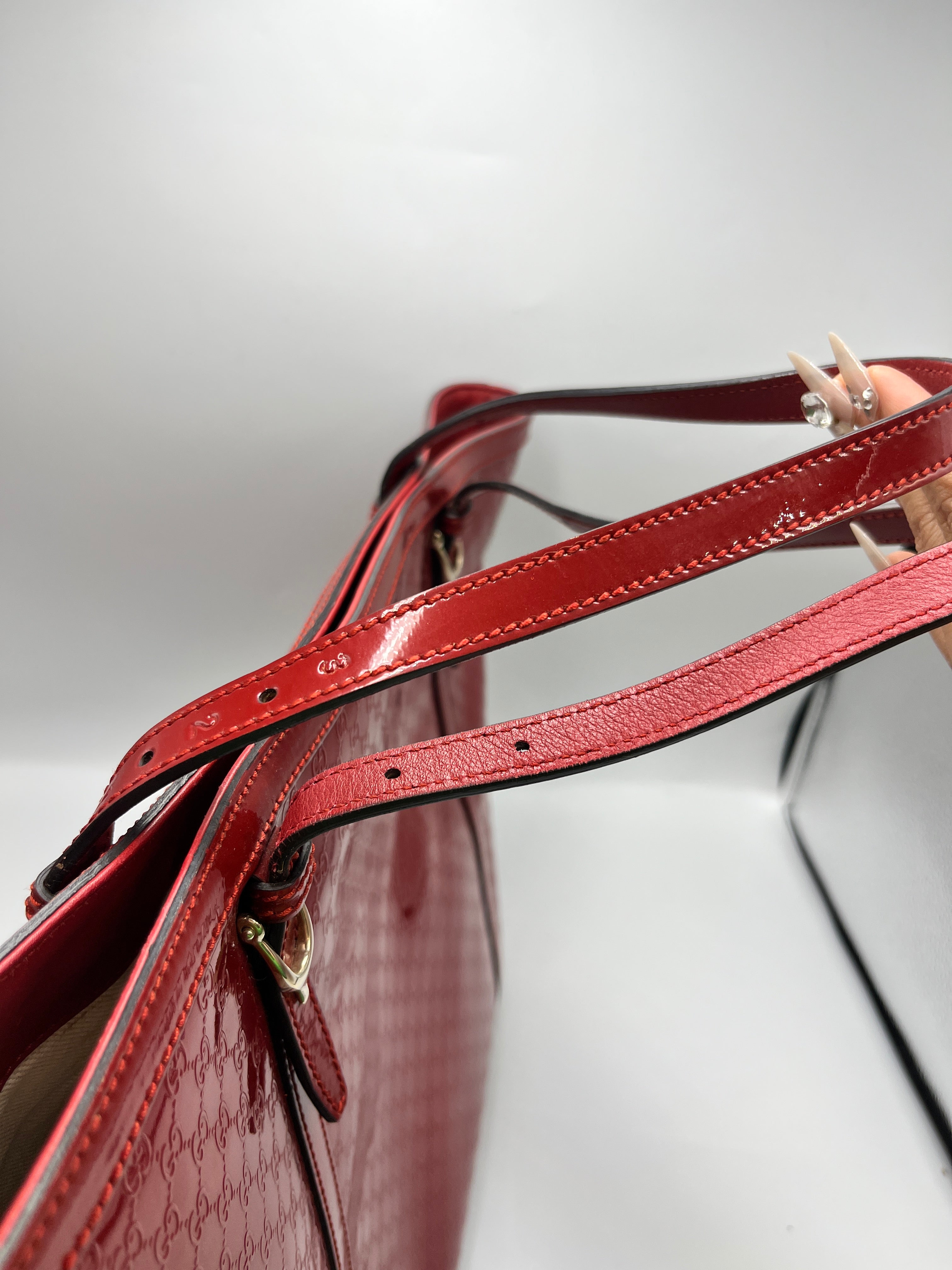 Gucci Red Guccissima Patent Leather Tote Bag