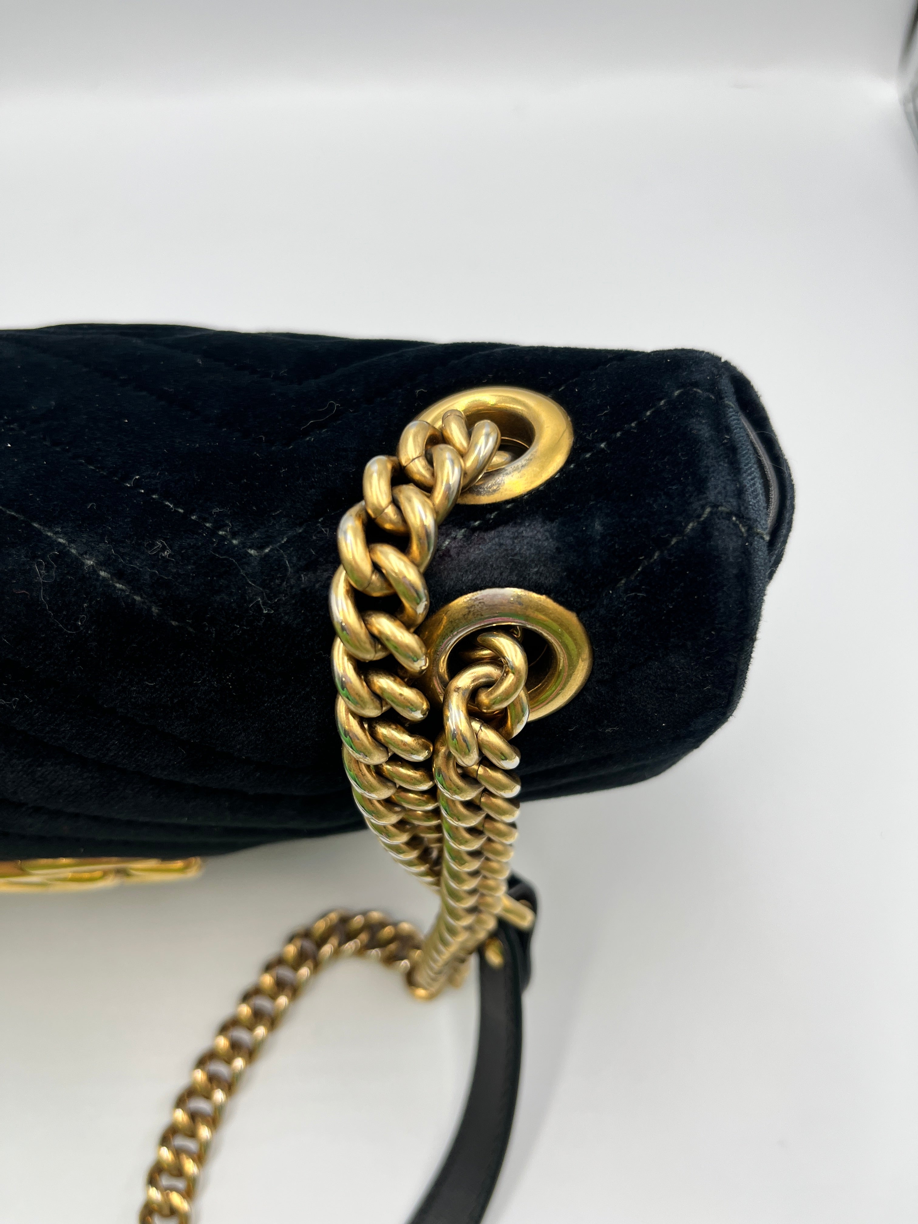 Gucci GG Marmont Small Velvet Shoulder Bag Black with Gold Hardware