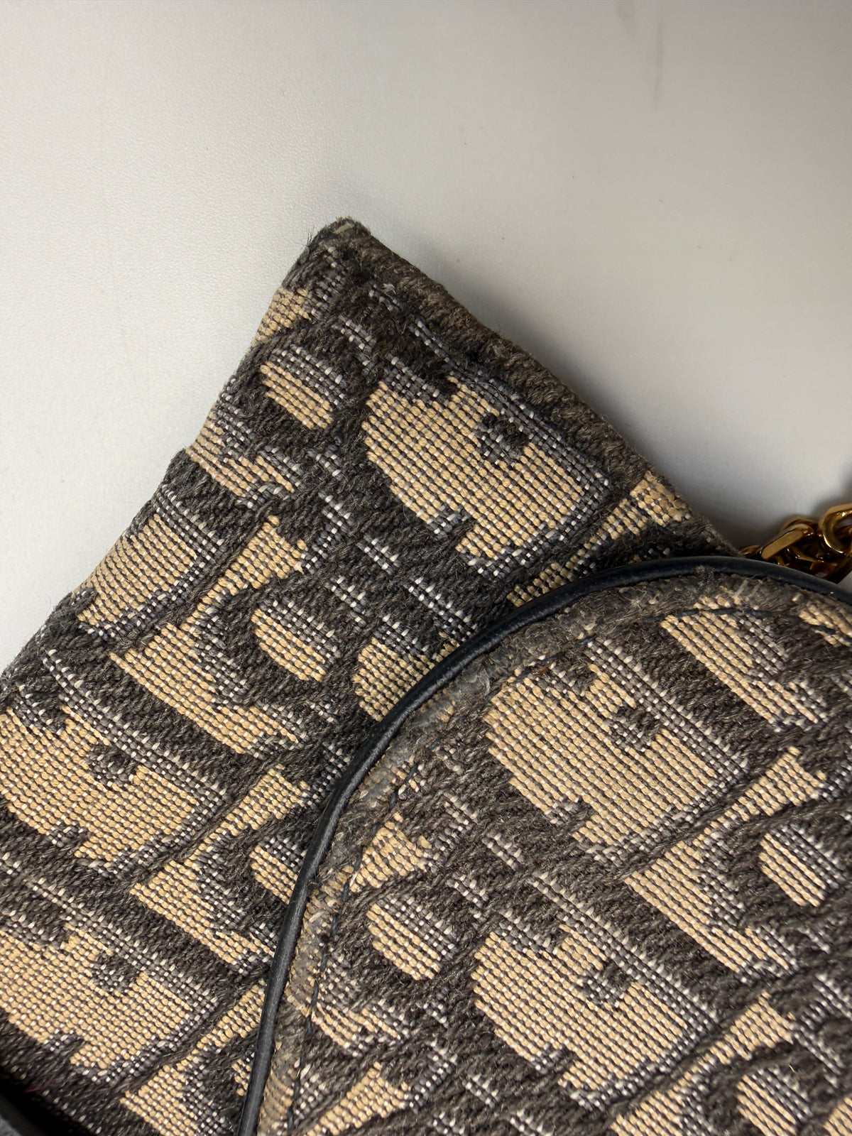 Dior Saddle Pouch / Wallet on Chain in Blue Dior Oblique Jacquard Canvas