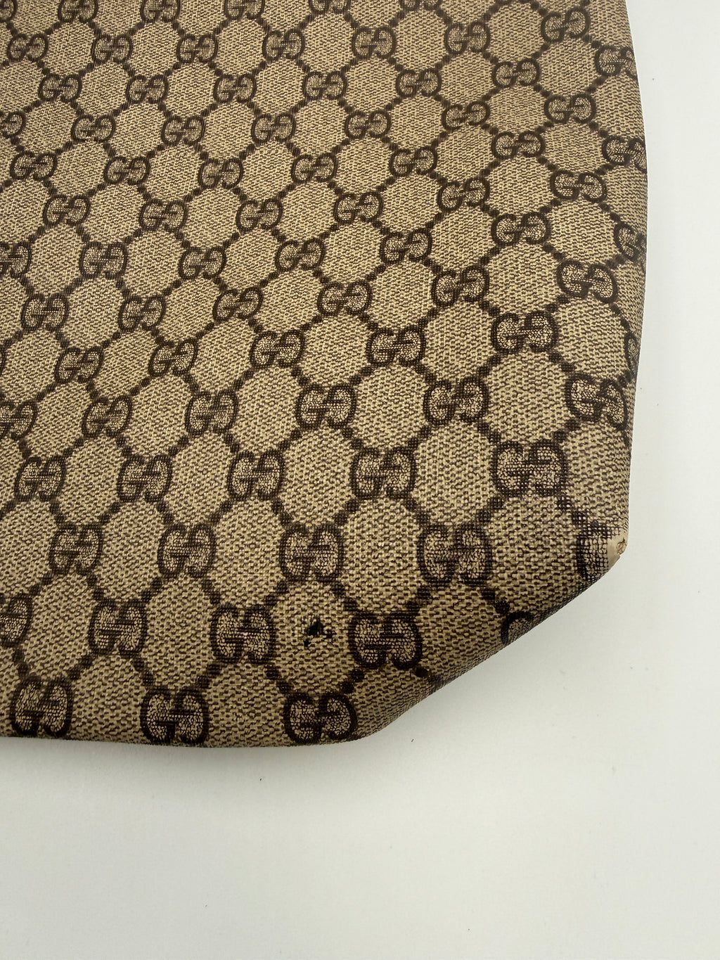 Gucci Vintage GG Supreme Canvas Tote Bag in Beige/Ebony with Brown Leather Trim