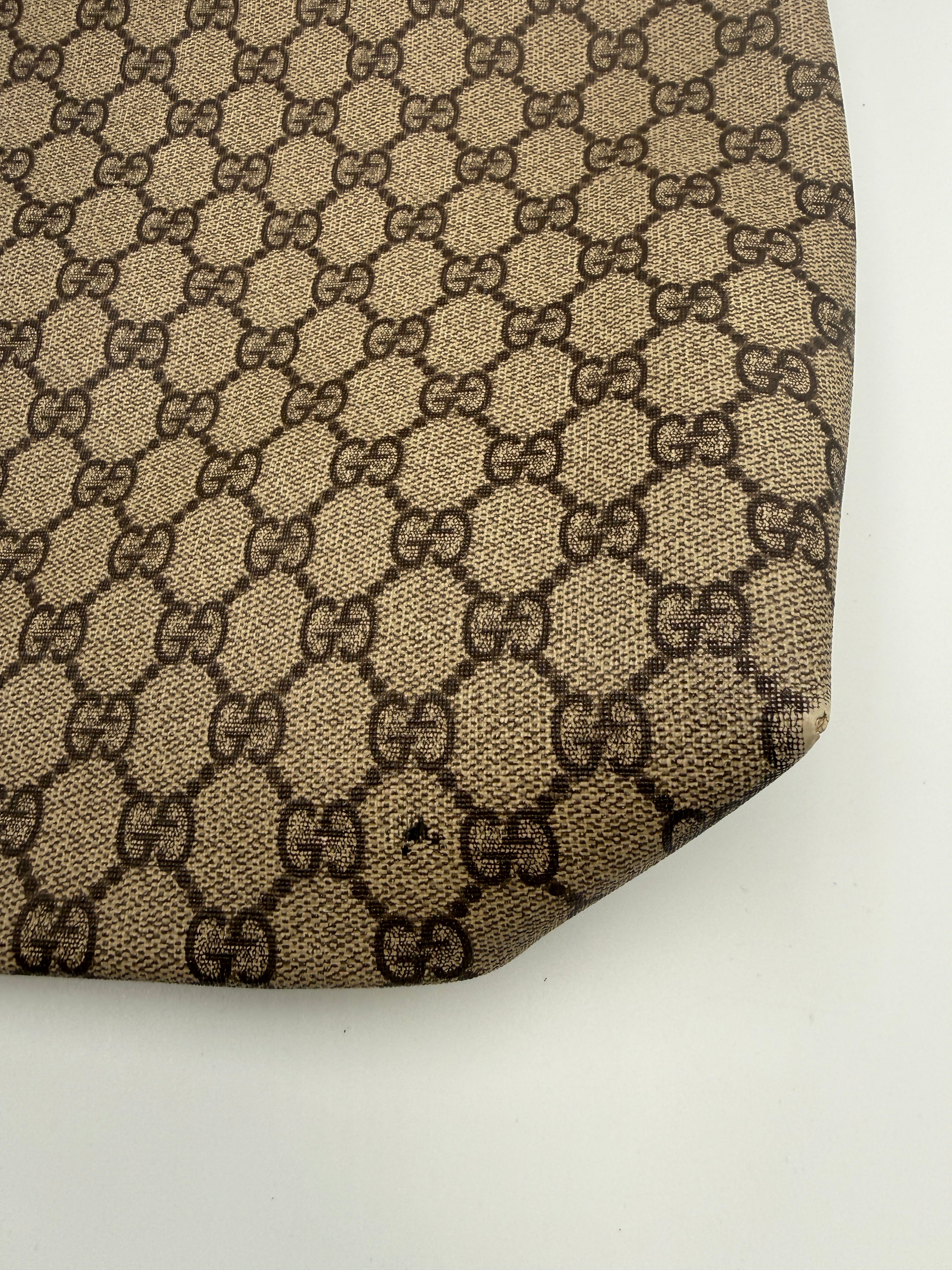 Gucci Vintage GG Supreme Canvas Tote Bag in Beige/Ebony with Brown Leather Trim