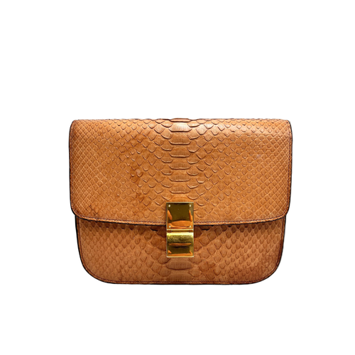 front view of celine box bag in brown python leather 