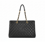 preloved authentic Chanel grand shopping tote bag in Black quilted handbag with gold chain strap for sale secondhand designer bag 