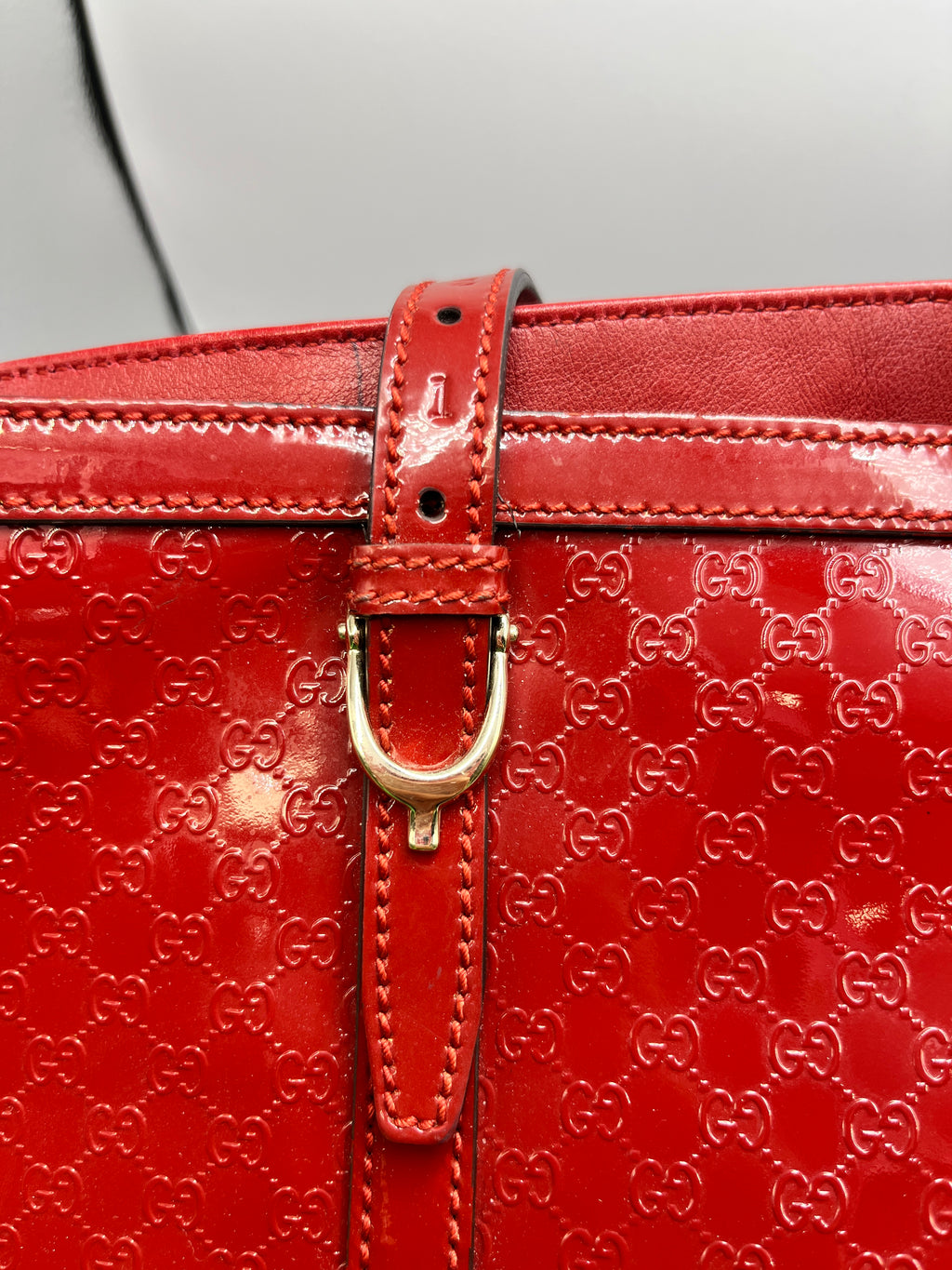 Gucci Red Guccissima Patent Leather Tote Bag