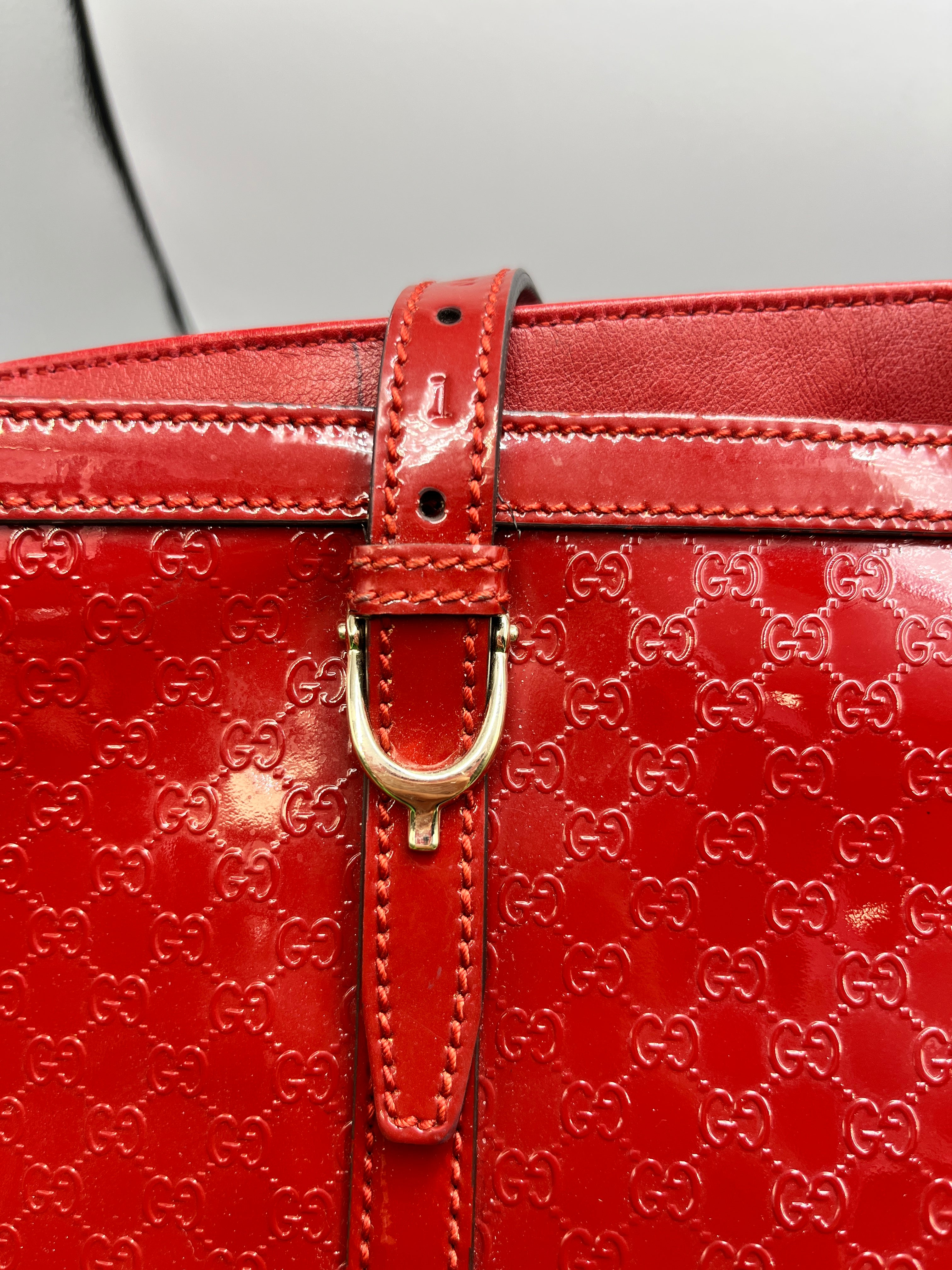 Gucci Red Guccissima Patent Leather Tote Bag
