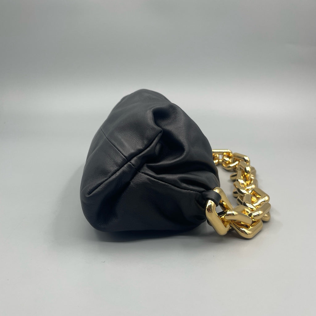 Bottega Veneta The Chain Pouch in Black Vitello Nappato with Gold Hardware
