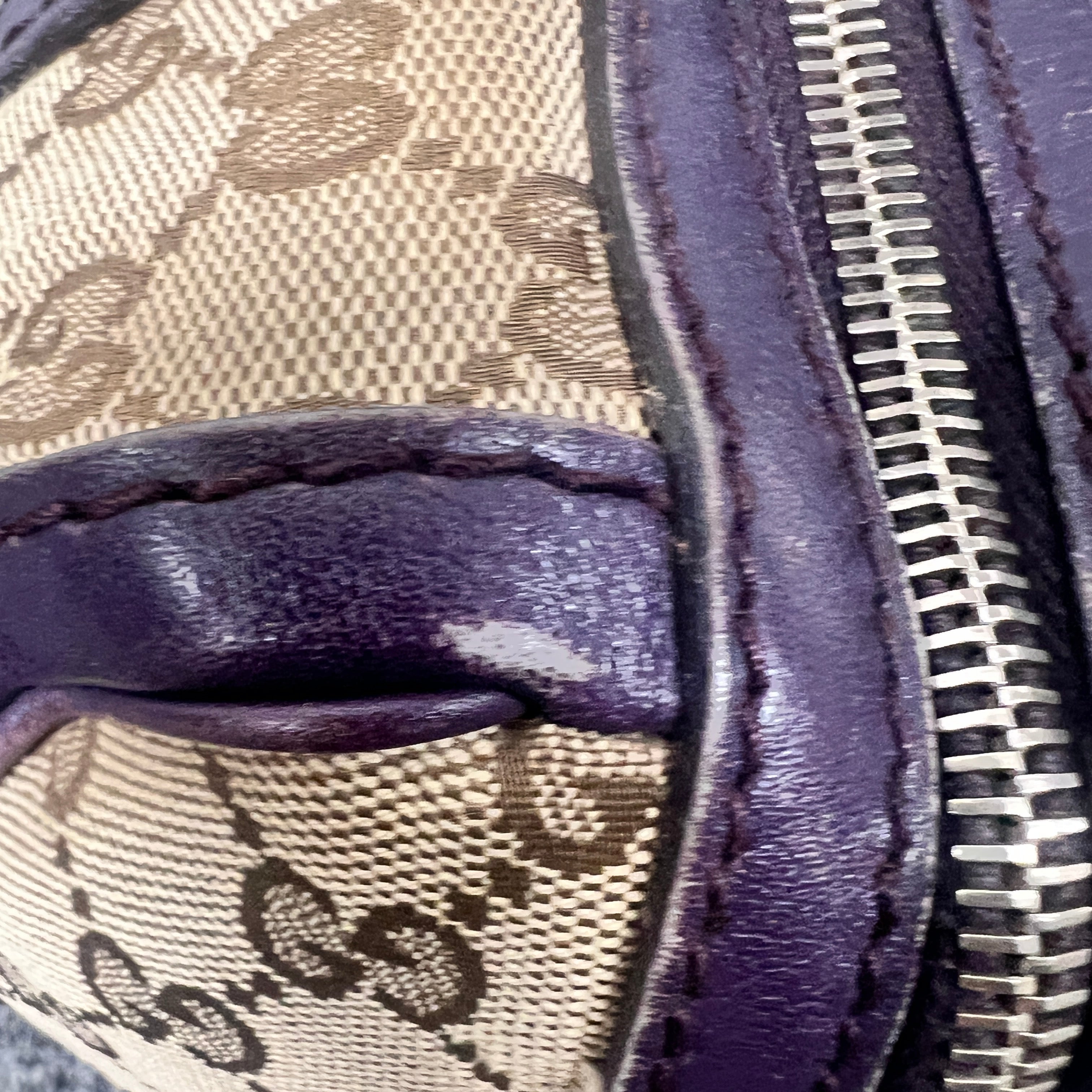 Gucci GG Monogram Canvas Boston Bag with Purple Leather Trim