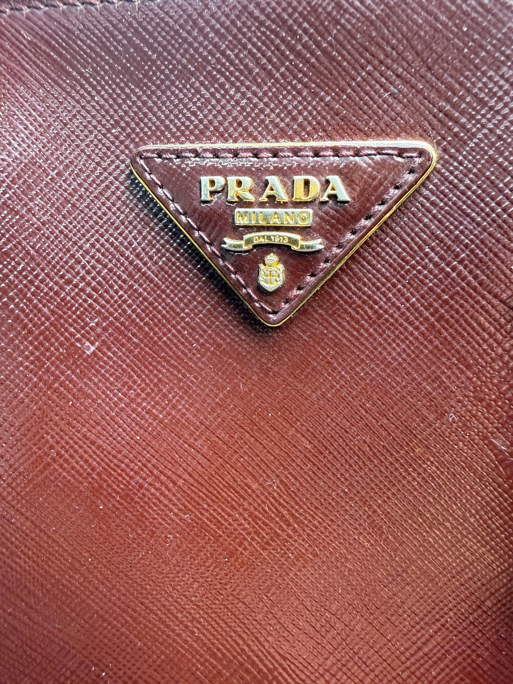 Prada Saffiano Lux Medium Promenade Dome Satchel (Granato / Burgundy)
