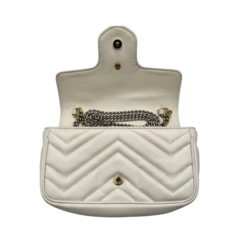 Gucci GG Marmont Super Mini Shoulder Bag Beige Matelassé Leather