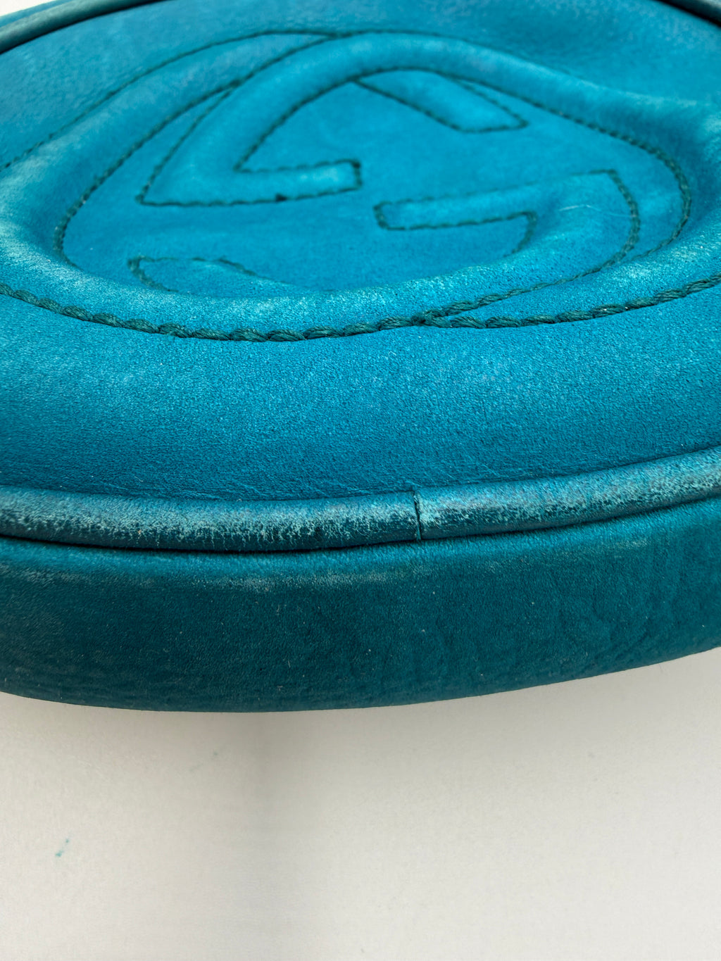Gucci Soho Disco Bag in Blue Pebbled Suede Leather
