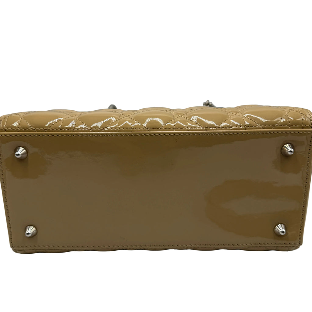 Christian Dior Medium Lady Dior Bag in Powder Beige Cannage Patent Leather