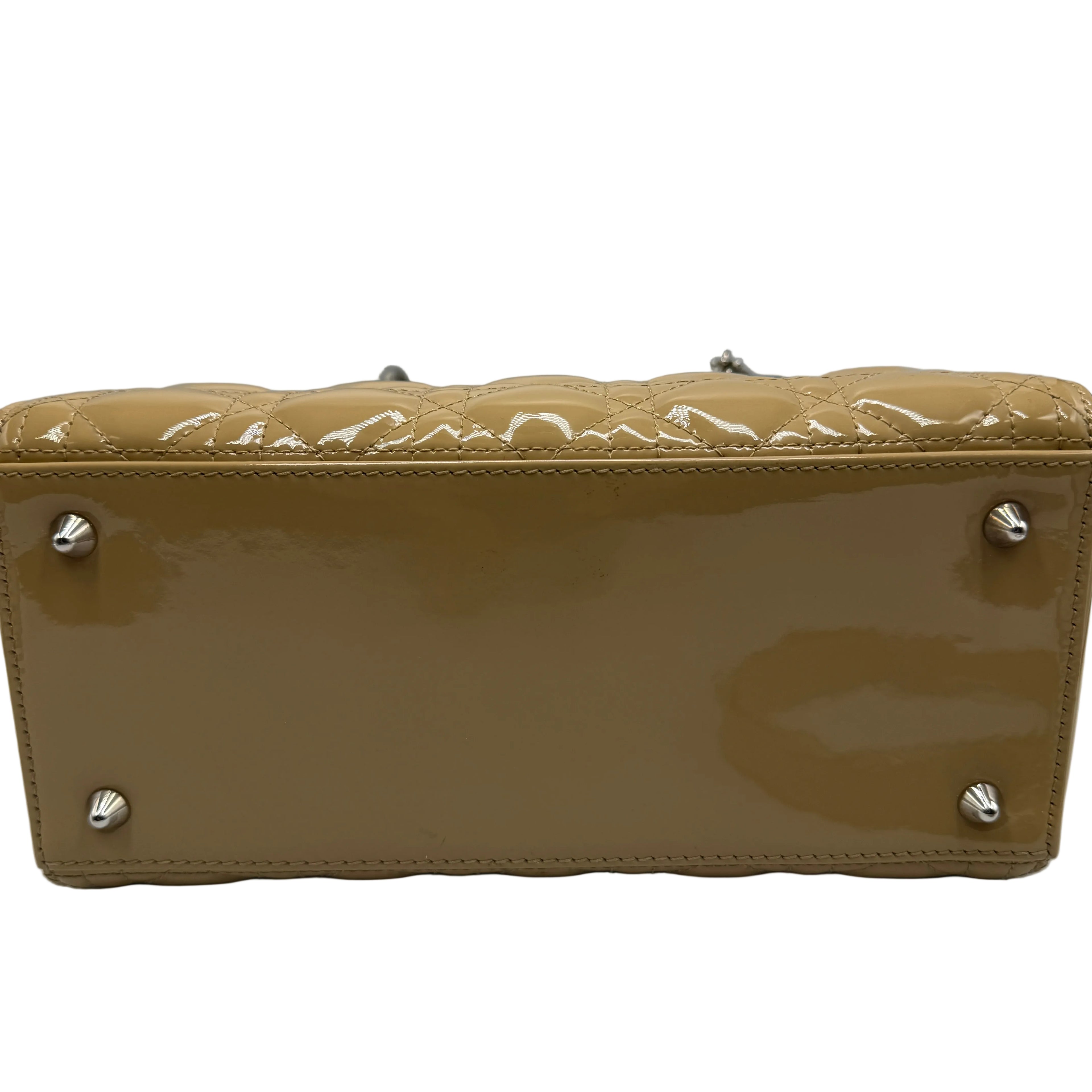 Christian Dior Medium Lady Dior Bag in Powder Beige Cannage Patent Leather