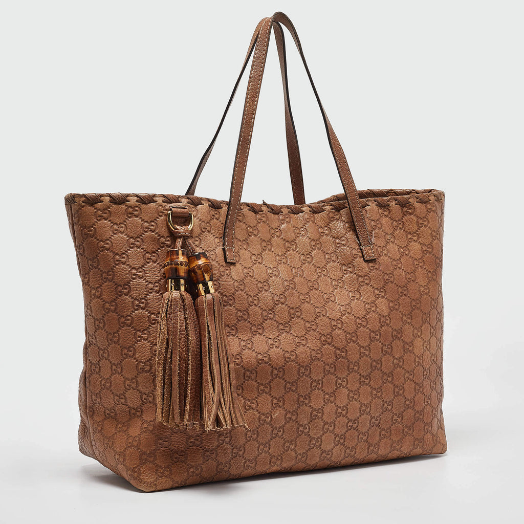Gucci Bamboo Tassel Tote in Medium Brown Guccissima Leather