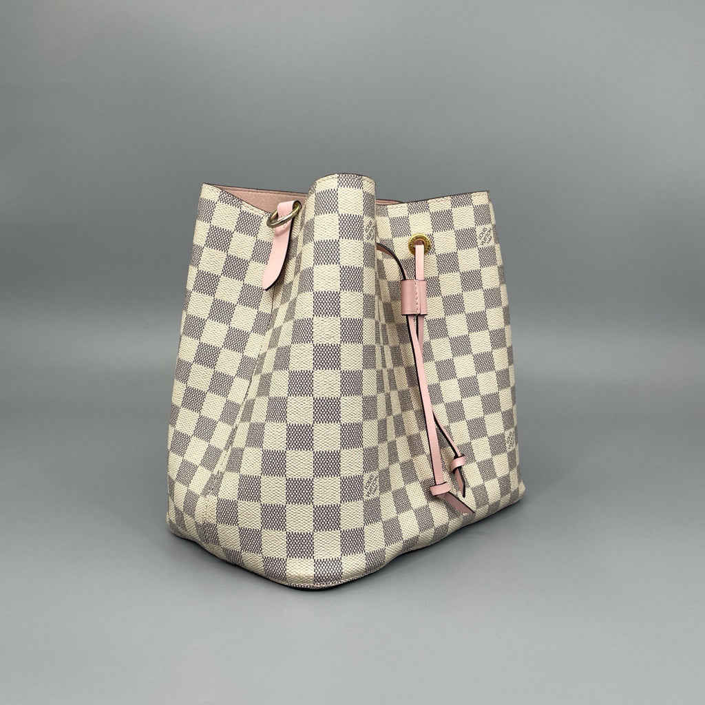 Louis Vuitton NeoNoe MM Damier Azur Bucket Bag with Rose Ballerine Trim