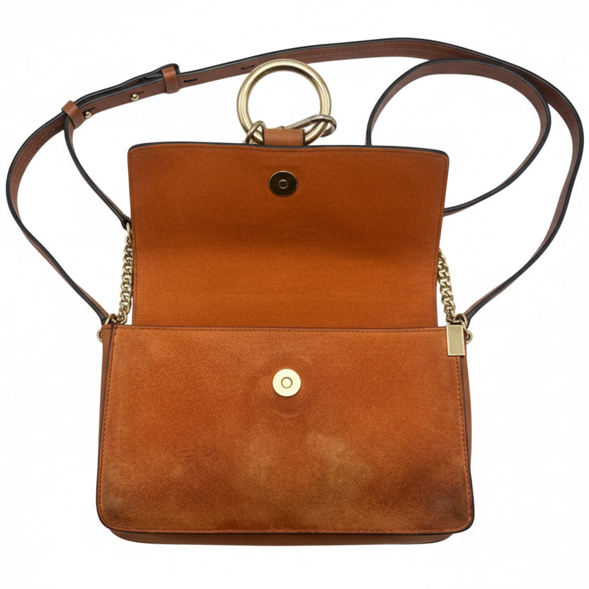 Chloé Small Faye Suede & Python-Effect Shoulder Bag Moka Brown