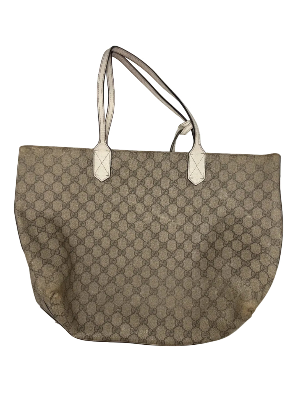 Gucci GG Supreme Canvas Reversible Tote Bag Beige/Ebony with White Leather Trim