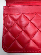 Chanel Classic Quilted Wallet on Chain (WOC) in Red Lambskin with Silver Hardware