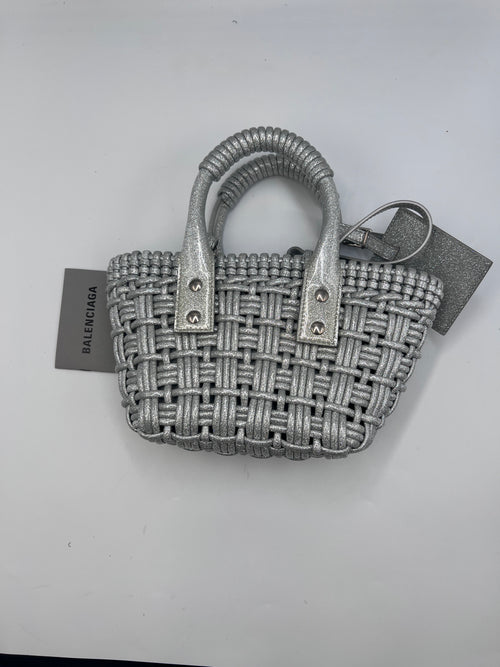 Balenciaga Silver Woven Glitter Basket Bag
